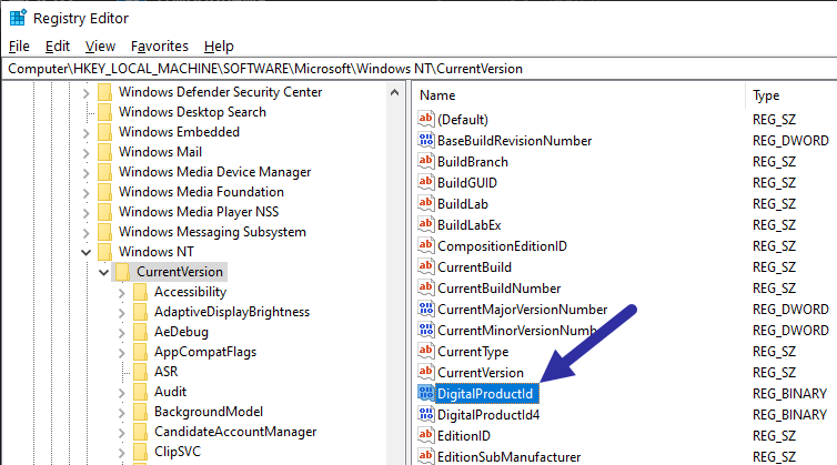 find windows 10 product key in registry